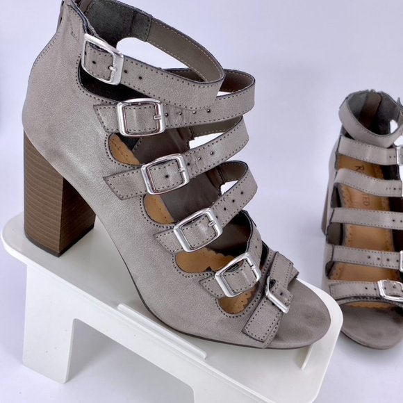 Restricted In Box Joyful Taupe (gray) Buckle Multi-strap 3.5 inch Block Heels - Picture 7 of 12
